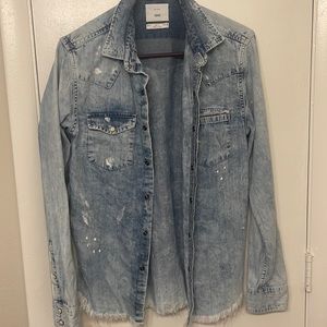 Men - Zip Code 1992 - Large - denim with white paint splatter and frayed ends